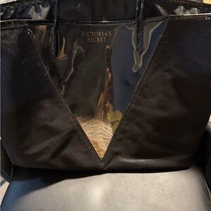 Victoria's Secret Black Patent and Canvas Tote